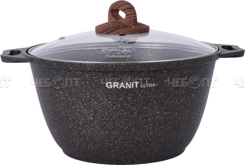 Кастрюля алюминиевая 4 л GRANIT ULTRA со стеклянной крышкой арт. кго42а [1] КУКМОР. ЧЕБОПТ.