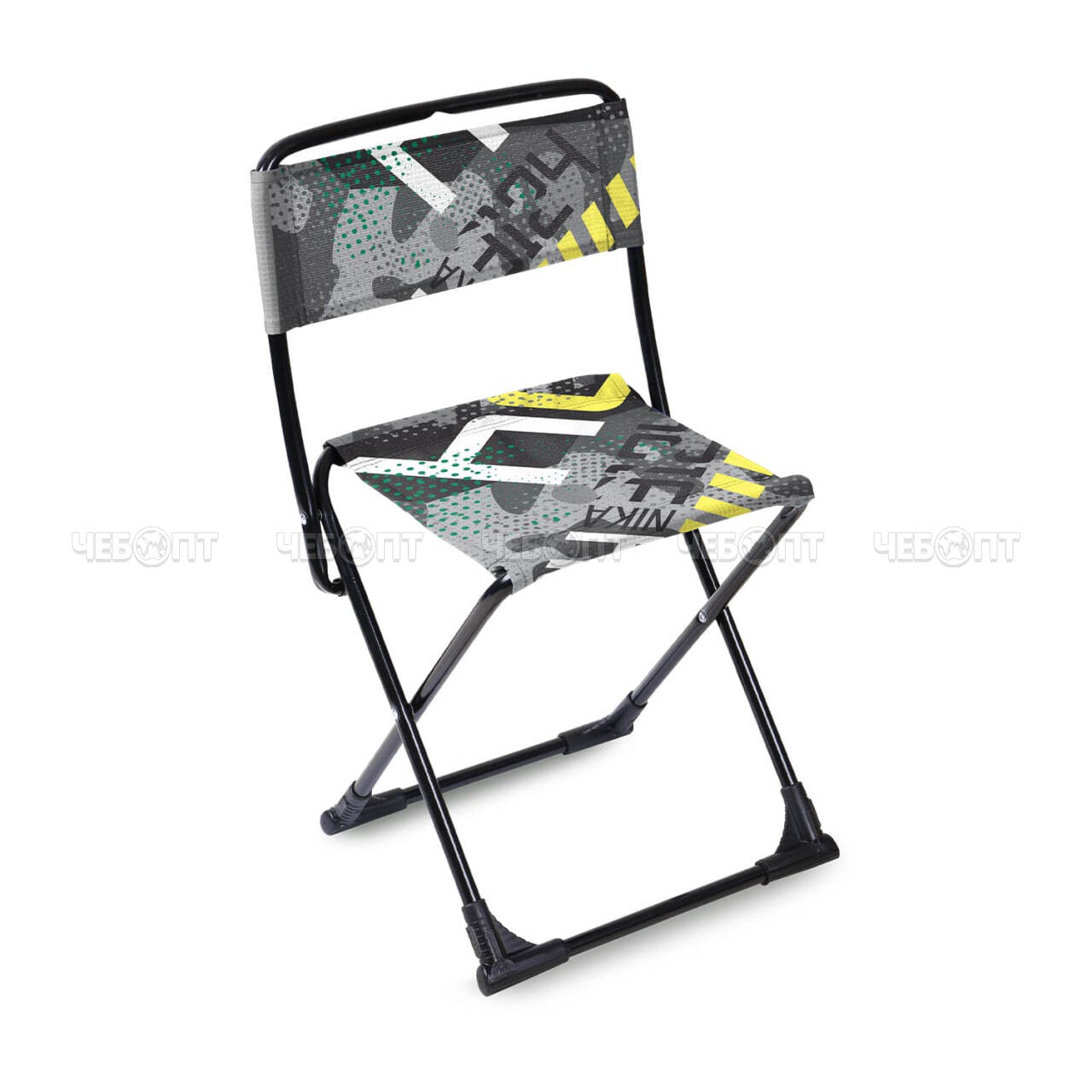 Стул туристический складной (походный) со спинкой 380*350*650 мм, нагрузка 90 кг, ткань-водооттал. пропитка, КОЛЛАЖ ЗЕЛЕНЫЙ арт. ПС3/КЗ NIKA [5]. ЧЕБОПТ.