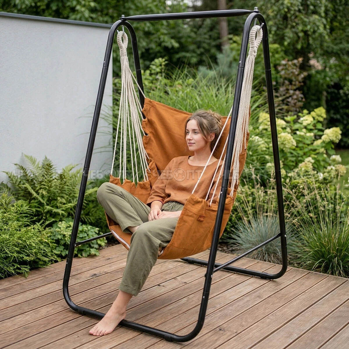 Гамак - кресло подвесной С ПОДУШКОЙ 100*130 мм, КОЛОРИСТИК кораловый арт. 835-830 [4] РЦ ВОСТОК. ЧЕБОПТ.