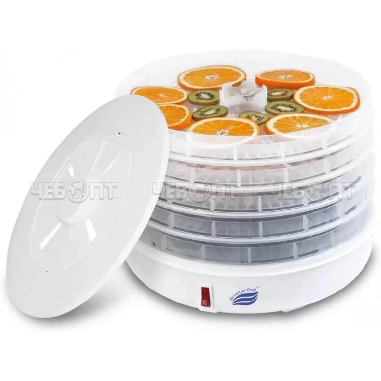 Электросушилка ВЕЛИКИЕ РЕКИ ВР-5 для овощей и фруктов, 5 прозрачных подносов, крышка с регулировкой вентиляц.отверстий, мощн 125Вт [1]. ЧЕБОПТ.