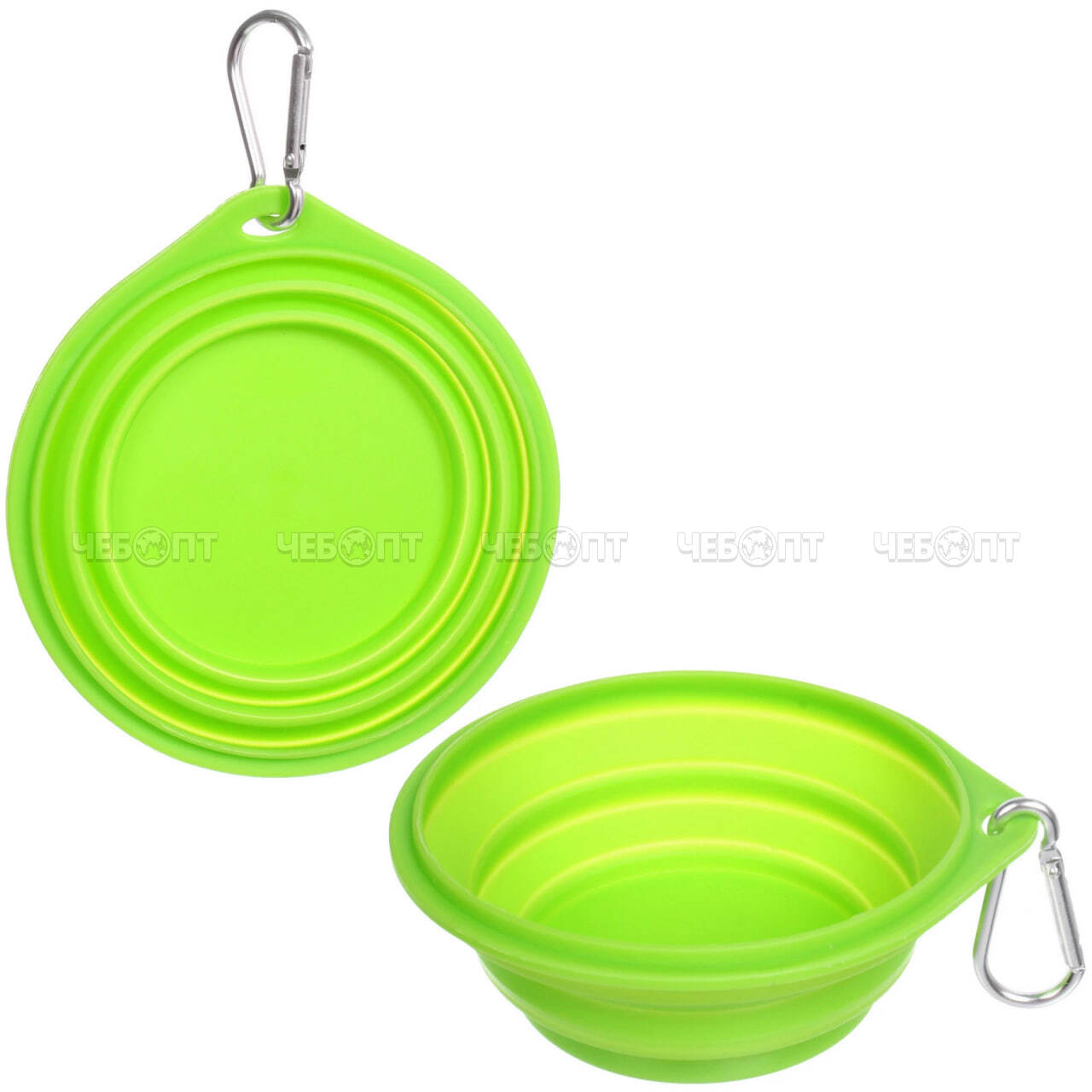 Миска для домашних животных 350 мл МОЙ БРО складная силиконовая с карабином, ЗЕЛЕНЫЙ арт. 684-1040 [300] РЦ ВОСТОК. ЧЕБОПТ.