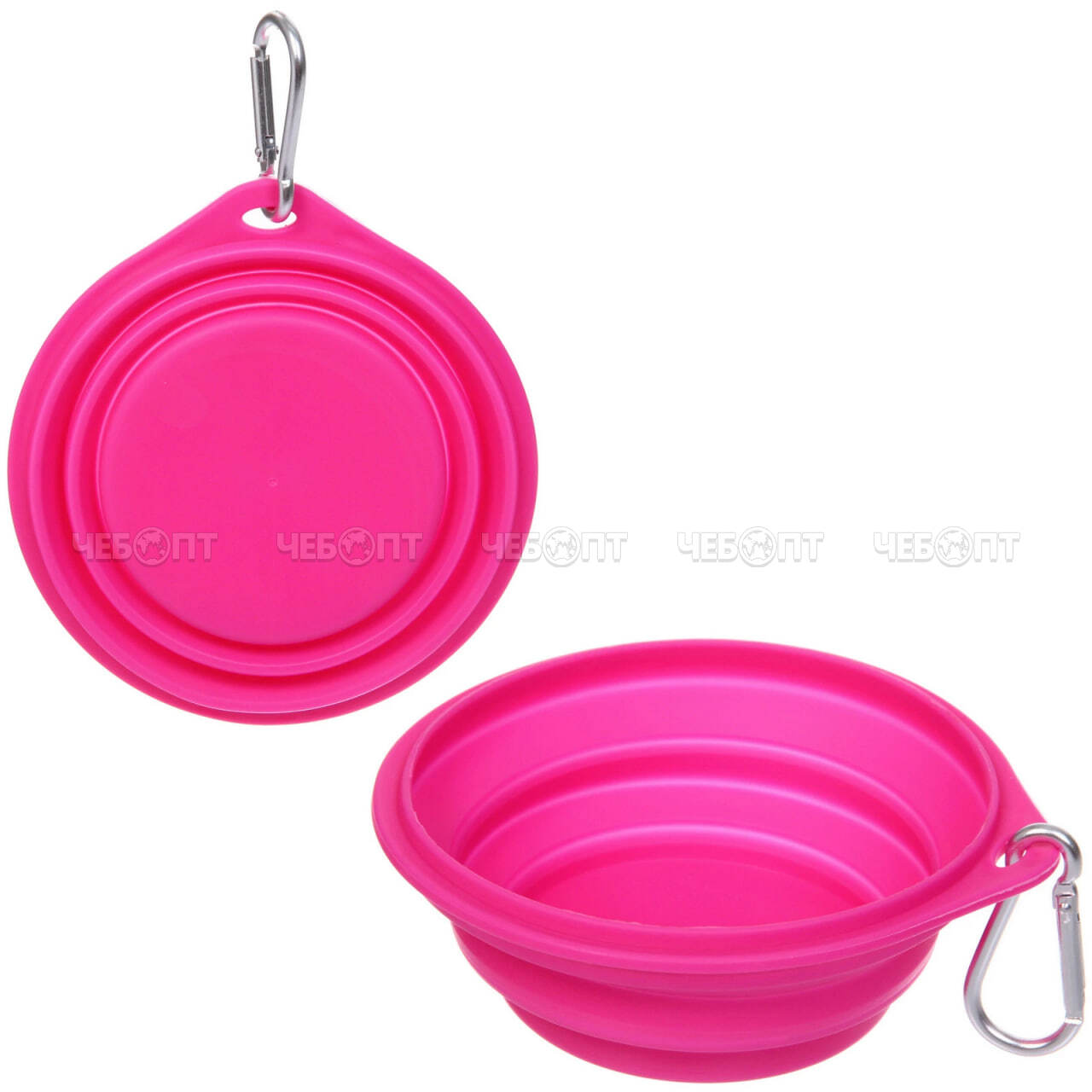 Миска для домашних животных 700 мл МОЙ БРО складная силиконовая с карабином, РОЗОВЫЙ арт. 684-1044 [300] РЦ ВОСТОК. ЧЕБОПТ.