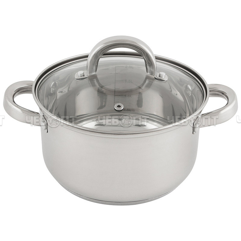 Набор кастрюль нержавеющая сталь МЕДИАНО 1,9 л; 2,6 л; 3,6 л со стеклянной крышкой 3-х слойное капсул. дно, подх. для ииндук. арт. 981056 [12] СКРАП. ЧЕБОПТ.