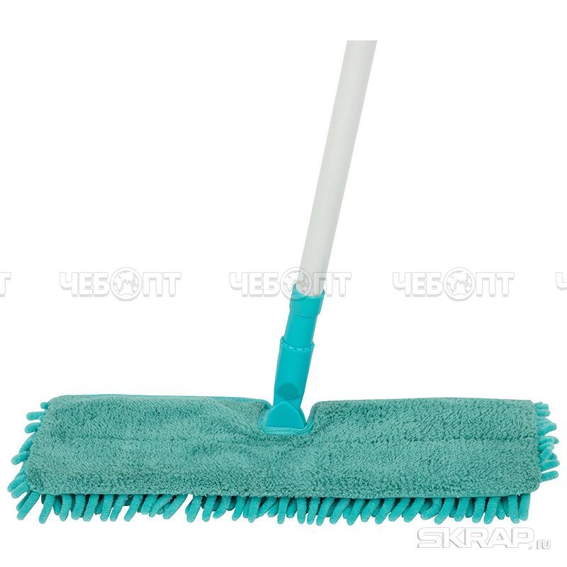 Швабра для пола ПЛОСКАЯ МорМ5N УНИВЕРСАЛЬНАЯ 2-х сторонняя насадка из микрофибры, черенок 120 см, цвет БИРЮЗОВЫЙ арт. 310371 [6] СКРАП. ЧЕБОПТ.