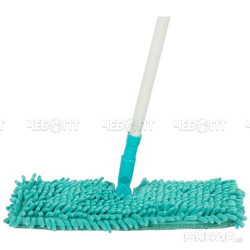 Швабра для пола ПЛОСКАЯ МорМ5N УНИВЕРСАЛЬНАЯ 2-х сторонняя насадка из микрофибры, черенок 120 см, цвет БИРЮЗОВЫЙ арт. 310371 [6] СКРАП. ЧЕБОПТ.