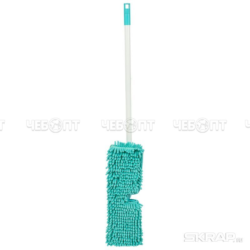 Швабра для пола ПЛОСКАЯ МорМ5N УНИВЕРСАЛЬНАЯ 2-х сторонняя насадка из микрофибры, черенок 120 см, цвет БИРЮЗОВЫЙ арт. 310371 [6] СКРАП. ЧЕБОПТ.
