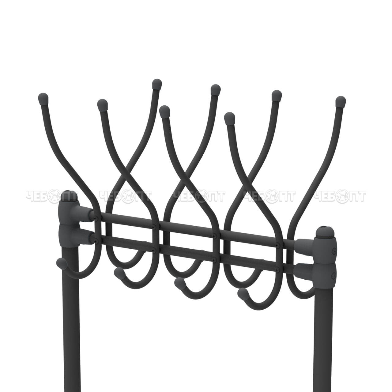 Вешалка напольная металлическая для одежды гардеробная с полками ЧЕРНЫЙ 610*510*1765мм (8 крючков+2полки) нагрузка до 30кг арт. ВГП60-8/Ч NIKA [1]. ЧЕБОПТ.