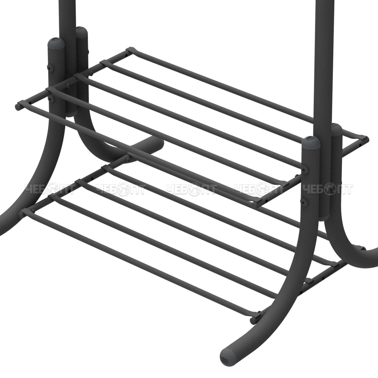 Вешалка напольная металлическая для одежды гардеробная с полками ЧЕРНЫЙ 610*510*1765мм (8 крючков+2полки) нагрузка до 30кг арт. ВГП60-8/Ч NIKA [1]. ЧЕБОПТ.