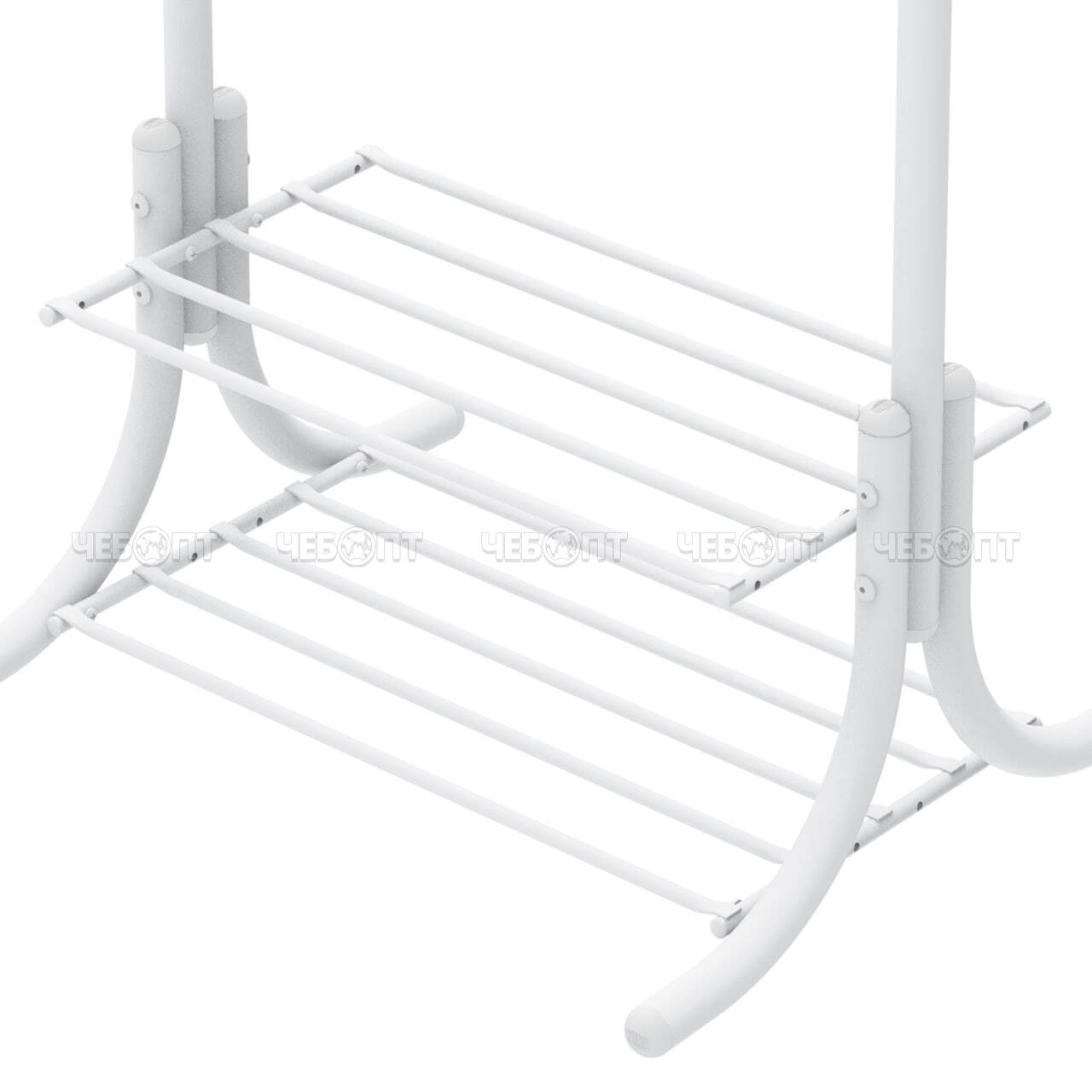 Вешалка напольная металлическая для одежды гардеробная с полками БЕЛЫЙ 610*510*1765мм (8 крючков+2полки) нагрузка до 30кг арт. ВГП60-8/МБ NIKA [1]. ЧЕБОПТ.