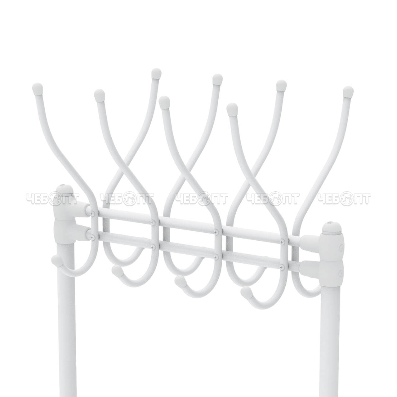 Вешалка напольная металлическая для одежды гардеробная с полками БЕЛЫЙ 610*510*1765мм (8 крючков+2полки) нагрузка до 30кг арт. ВГП60-8/МБ NIKA [1]. ЧЕБОПТ.