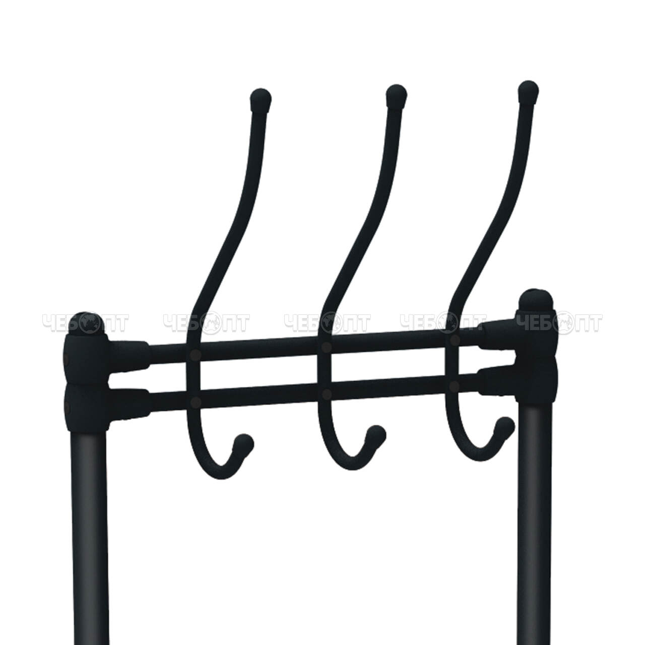 Вешалка напольная металлическая для одежды гардеробная ЧЕРНЫЙ 475*335*1890мм (3 крючков + 2 полки) нагрузка до 30 кг арт. ВПШ3/Ч-К NIKA [1]. ЧЕБОПТ.