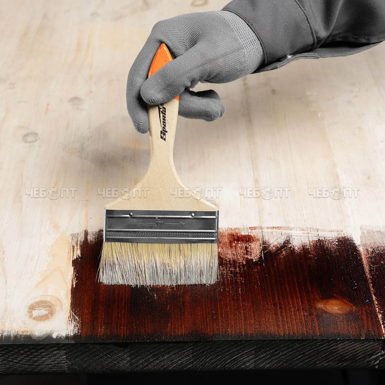 Кисть малярная плоская 4" (100 мм), деревянная ручка и натуральный ворс  SLIMLINE арт. 824455 [12/240]. ЧЕБОПТ.