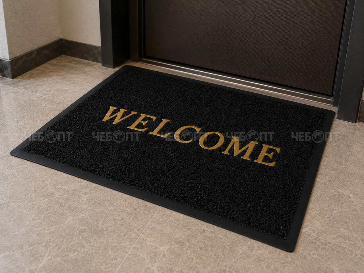 Коврик придверный грязесборный WELCOME с ПВХ волокнами и основой, 580*380 мм, цвет ЧЕРНЫЙ арт. 300532-BLACK $ [60] GOODSEE. ЧЕБОПТ.