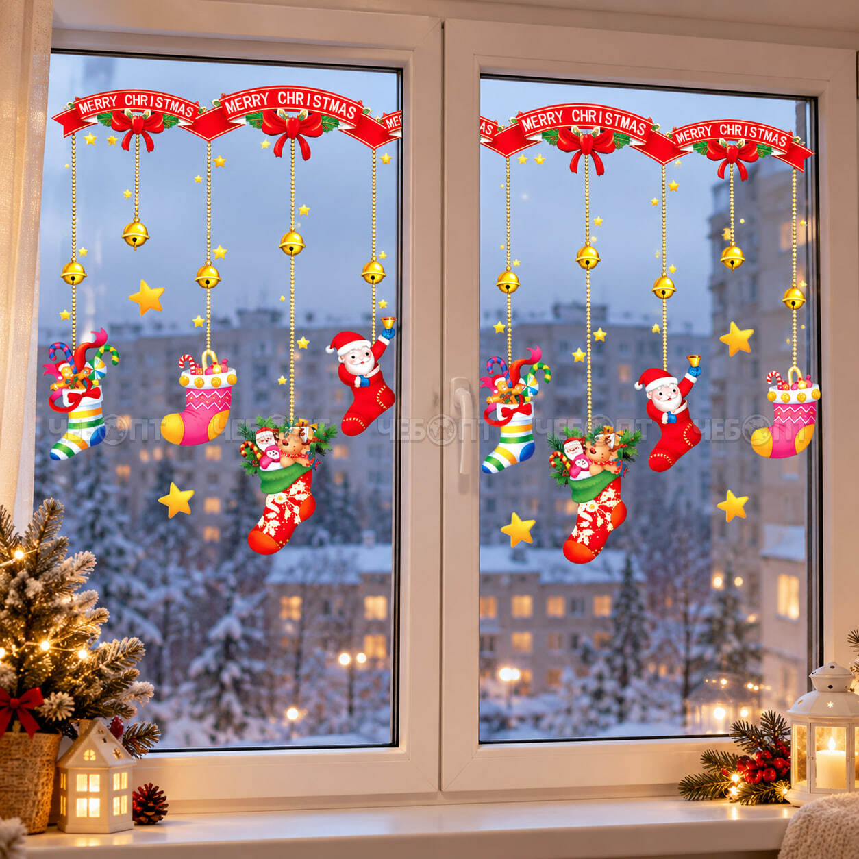 Наклейки новогодние на стекло MERRY CHRISTMAS 60*45 см арт. 301096 $ [240] GOODSEE. ЧЕБОПТ.