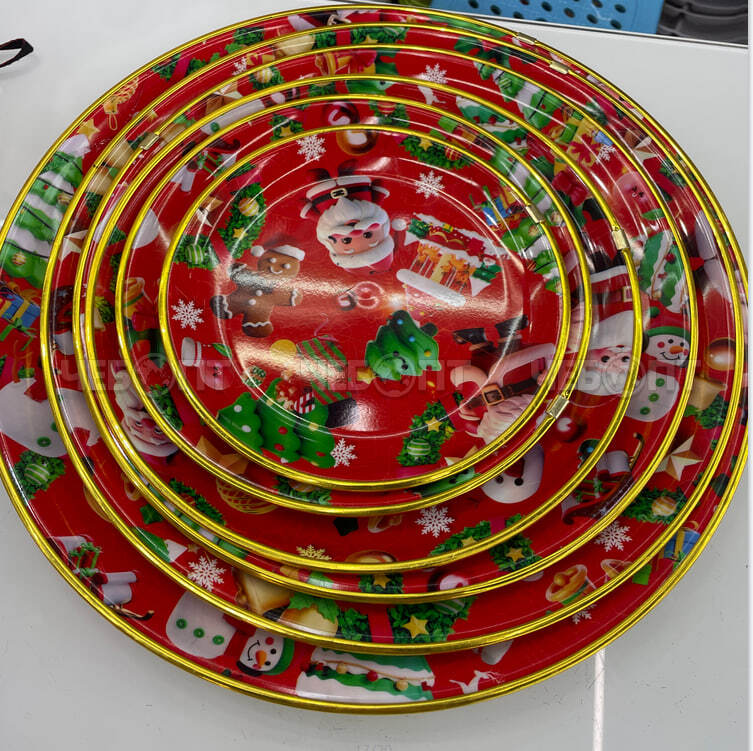 Поднос (блюдо) пластиковый круглый НОВОГОДНИЙ d 22 см арт. 300387/22 $ [300] GOODSEE. ЧЕБОПТ.