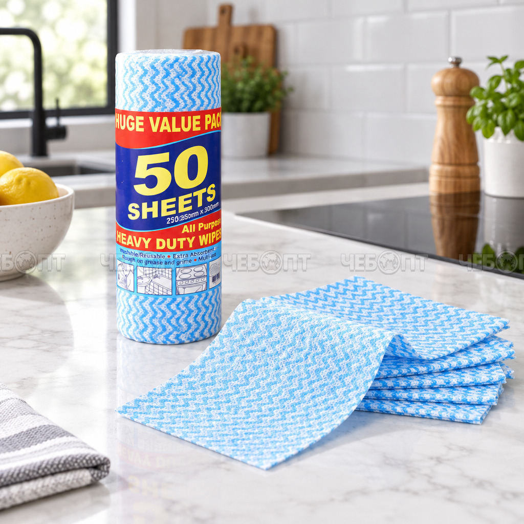 Салфетки для уборки в рулоне 50 шт, из спанлейса, размер 30*25 см арт. 301122 $ [100] GOODSEE . ЧЕБОПТ.