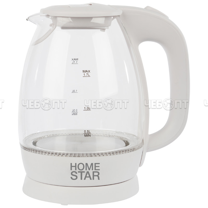 Чайник электрический 1,7 л стеклянный (жаропрочное стекло) HomeStar HS-1012, мощность 1850-2200 Вт арт. 003566 [6] СКРАП. ЧЕБОПТ.