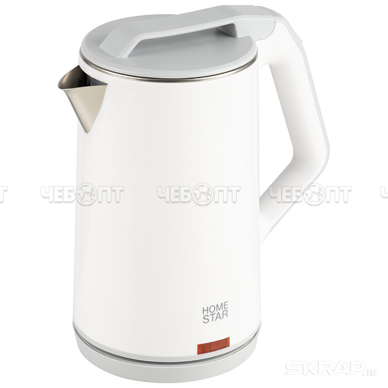 Чайник электрический 1,8 л HOMESTAR HS-1036 дв. корпус пластиковый + нержавеющая сталь, двойная стенка, свет.инд, мощ. 1500 Вт, арт.102750 [12] СКРАП. ЧЕБОПТ.