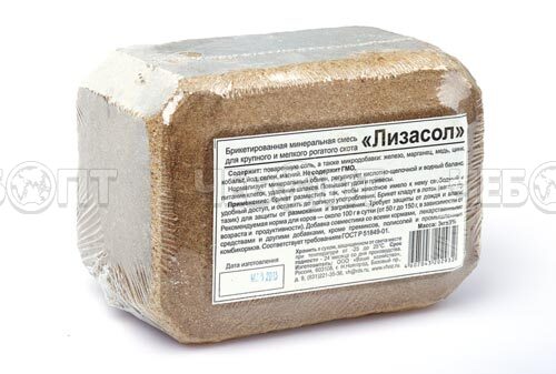 Солевой лизунец минеральная смесь ЛИЗАСОЛ брикет 3 кг [3] ВХ. ЧЕБОПТ.